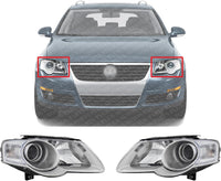 Set Of 2 Front Head Light Assembly Plastic Left Driver & Right Passenger Side Direct Replacement Compatible With 2006-2010 Volkswagen Passat VW2502130 VW2502134 VW2503130 VW2503134