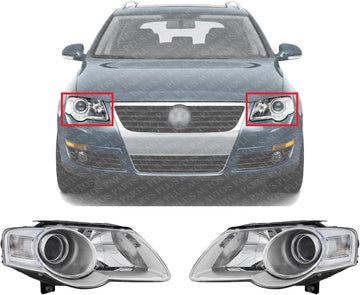 Set Of 2 Front Head Light Assembly Plastic Left Driver & Right Passenger Side Direct Replacement Compatible With 2006-2010 Volkswagen Passat VW2502130 VW2502134 VW2503130 VW2503134