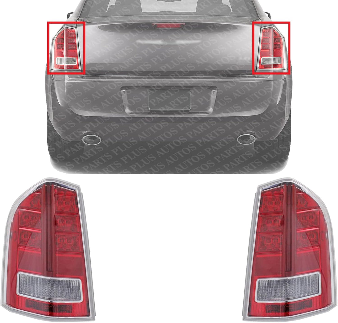 Set Of 2 Tail Light Assembly Plastic With Red Accent Left Driver & Right Passenger Side Direct Replacement Compatible With 2013-2014 Chrysler 300 CH2819134C CH2818134C