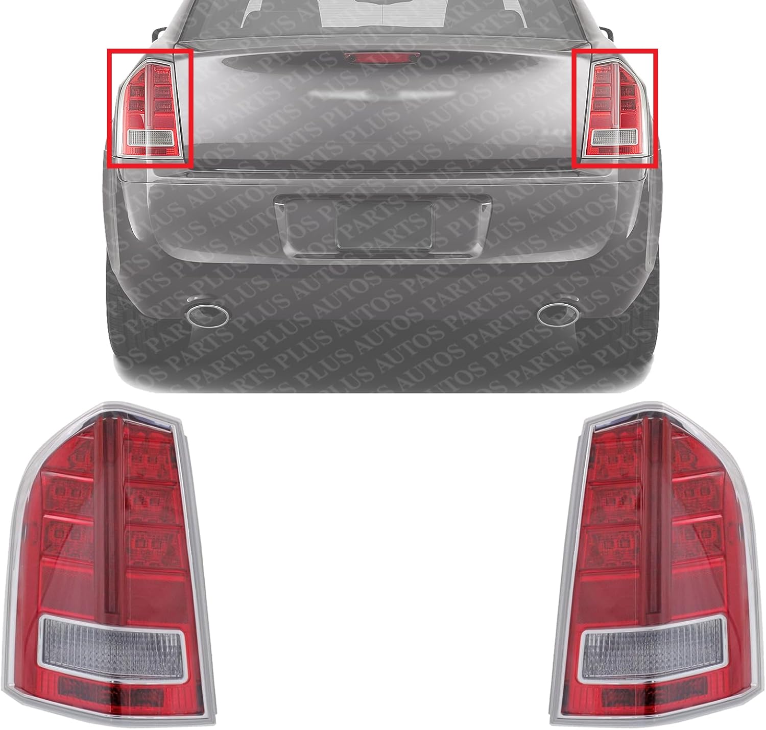 Set Of 2 Tail Light Assembly Plastic With Red Accent Left Driver & Right Passenger Side Direct Replacement Compatible With 2013-2014 Chrysler 300 CH2819134C CH2818134C