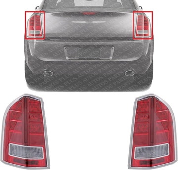 Set Of 2 Tail Light Assembly Plastic With Red Accent Left Driver & Right Passenger Side Direct Replacement Compatible With 2013-2014 Chrysler 300 CH2819134C CH2818134C