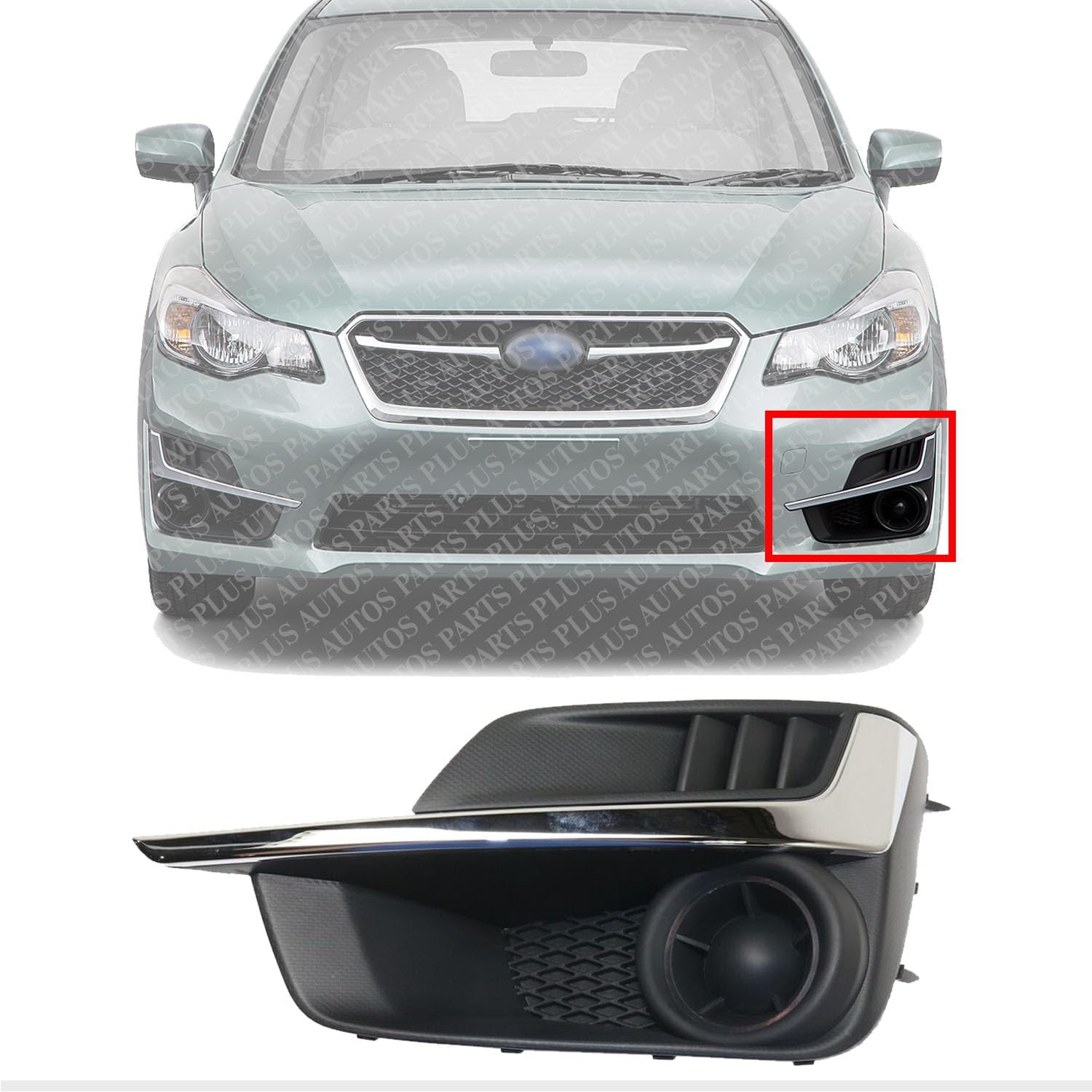 Front Fog Light Cover With Chrome Molding Left Driver Side Direct Replacement Compatible With 2015-2016 Subaru Impreza SU1038109 57731FJ410