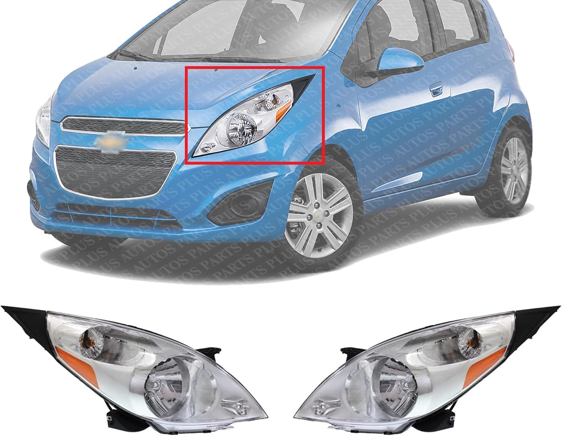 Set Of 2 Front Headlight Assembly Halogen Right Passenger And Left Driver Side Direct Replacement Compatible With 2013-2015 Chevrolet Spark GM2503368 GM2502368 95281469 95281468