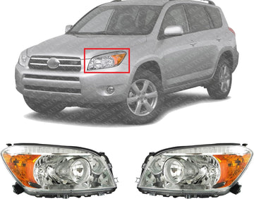 Set Of 2 Front Head Light Assembly Lens And Housing Plastic Left Driver & Right Passenger Side Direct Replacement Compatible With 2006-2008 Toyota RAV4 TO2518106 TO2519106