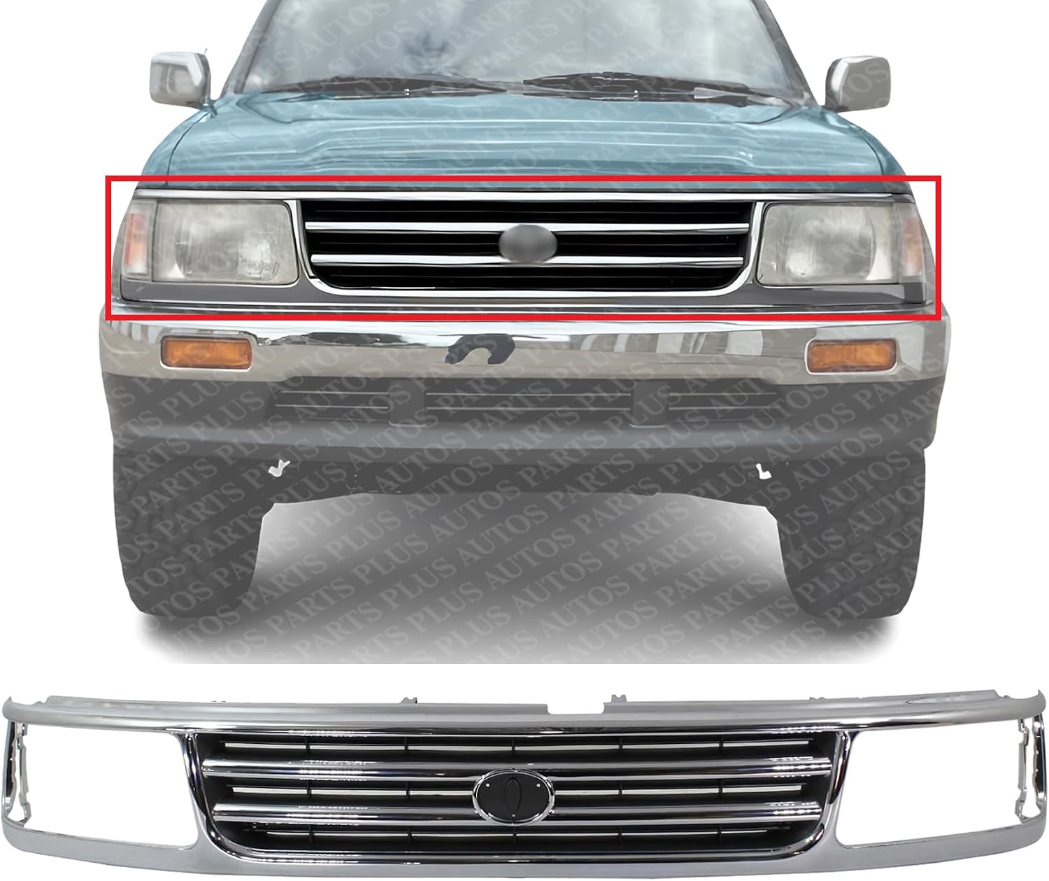 Front Grille Assembly Chrome Shell With Primed Insert Plastic Direct Replacement Compatible With 1993-1998 Toyota T100 TO1200192 5311134021