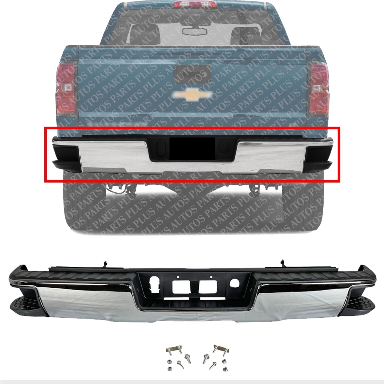 Rear Step Bumper Assembly Chrome Steel Without Sensor & With Corner Holes Direct Replacement Compatible With 2014-2018 Chevrolet Silverado/GMC Sierra 1500 GM1103176 23154012