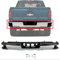 Rear Step Bumper Assembly Chrome Steel Without Sensor & With Corner Holes Direct Replacement Compatible With 2014-2018 Chevrolet Silverado/GMC Sierra 1500 GM1103176 23154012
