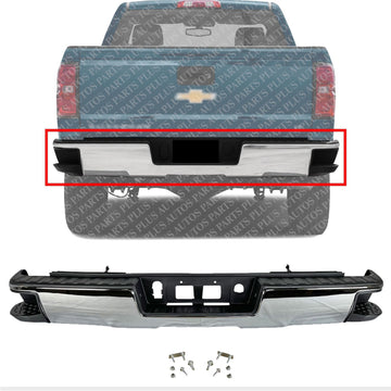 Rear Step Bumper Assembly Chrome Steel Without Sensor & With Corner Holes Direct Replacement Compatible With 2014-2018 Chevrolet Silverado/GMC Sierra 1500 GM1103176 23154012