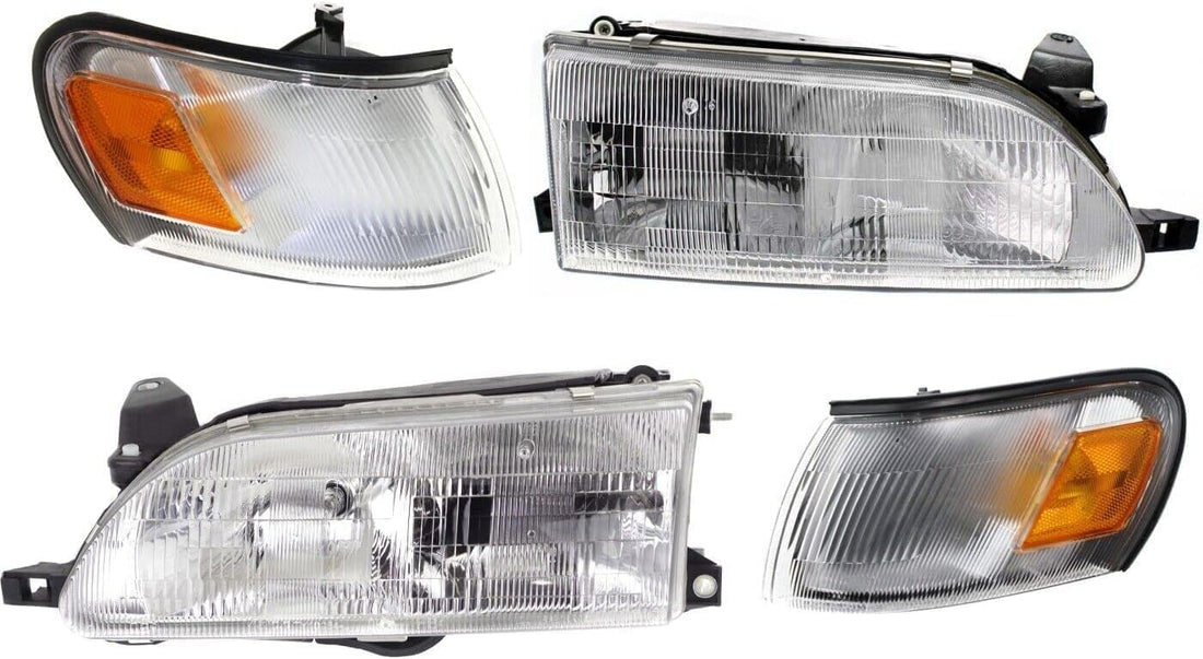 Front Headlights + Corner Lamps Assembly Right Passenger & Left Driver Side Direct Replacement Compatible With Toyota Corolla 1993-1997 TO2503107 TO2502107 TO2550106 TO2551106