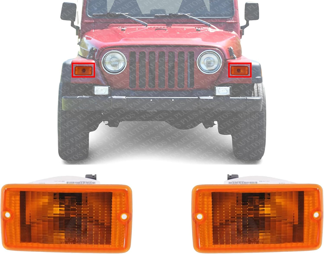 Set Of 2 Front Fender Side-Marker Lamp Lens And Housing Right Passenger & Left Driver Side Direct Replacement Compatible With 1997-2000 Jeep Wrangler CH2520131 55055020AD 55055020AE