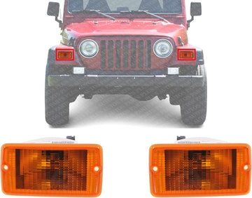 Set Of 2 Front Fender Side-Marker Lamp Lens And Housing Right Passenger & Left Driver Side Direct Replacement Compatible With 1997-2000 Jeep Wrangler CH2520131 55055020AD 55055020AE