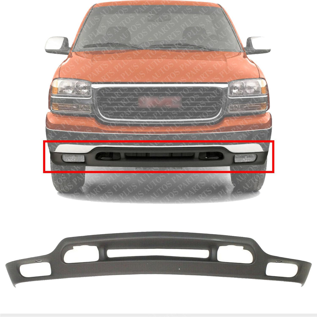 AUTOS PARTS PLUS Front Bumper Lower Valance Air Deflector Textured With Fog Light Holes Direct Replacement Compatible With 1999-2004 GMC Sierra 1500 2500 3500 GM1092169 88980801