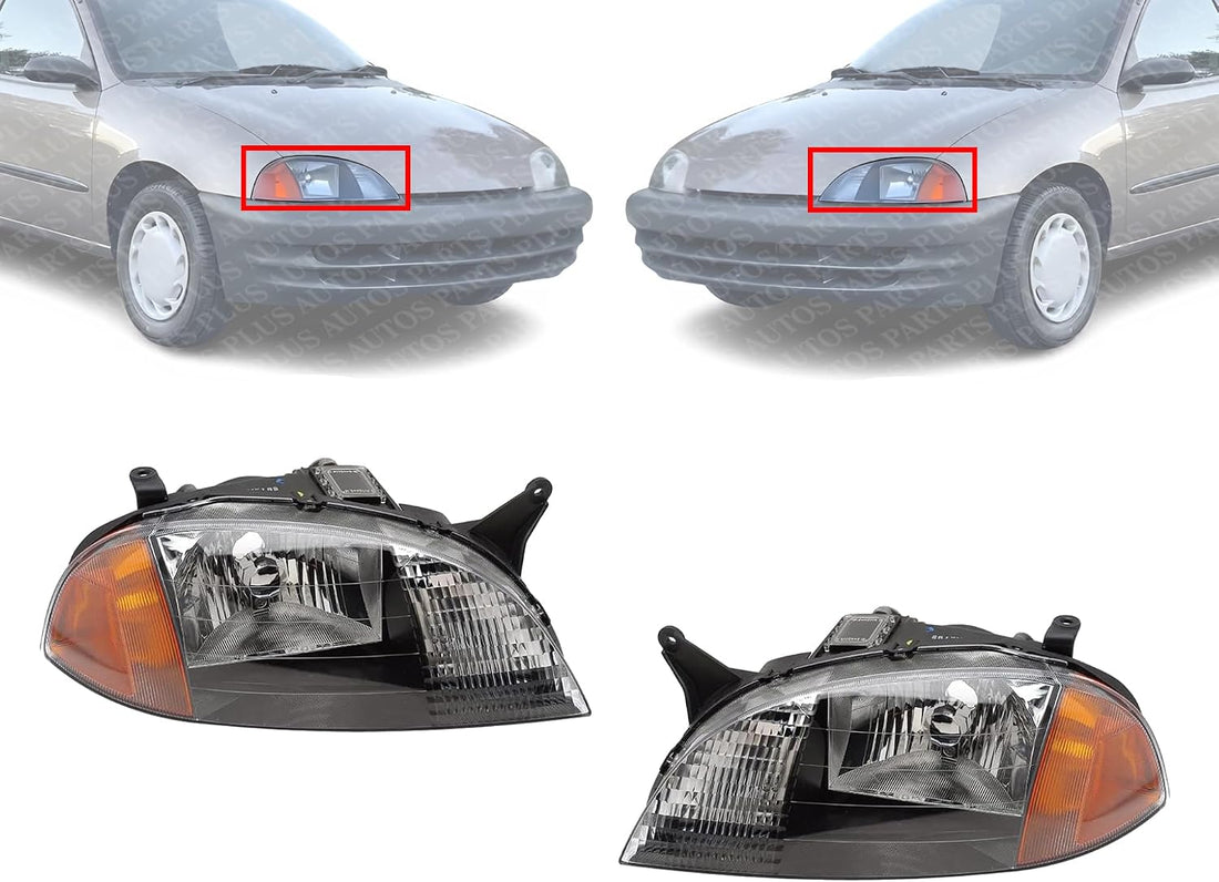 Set Of 2 Front Headlight Composite Lens And Housing Right Passenger & Left Driver Side Direct Replacement Compatible With 1998-2001 Chevrolet Metro/Suzuki Swift GM2502166 GM2503166