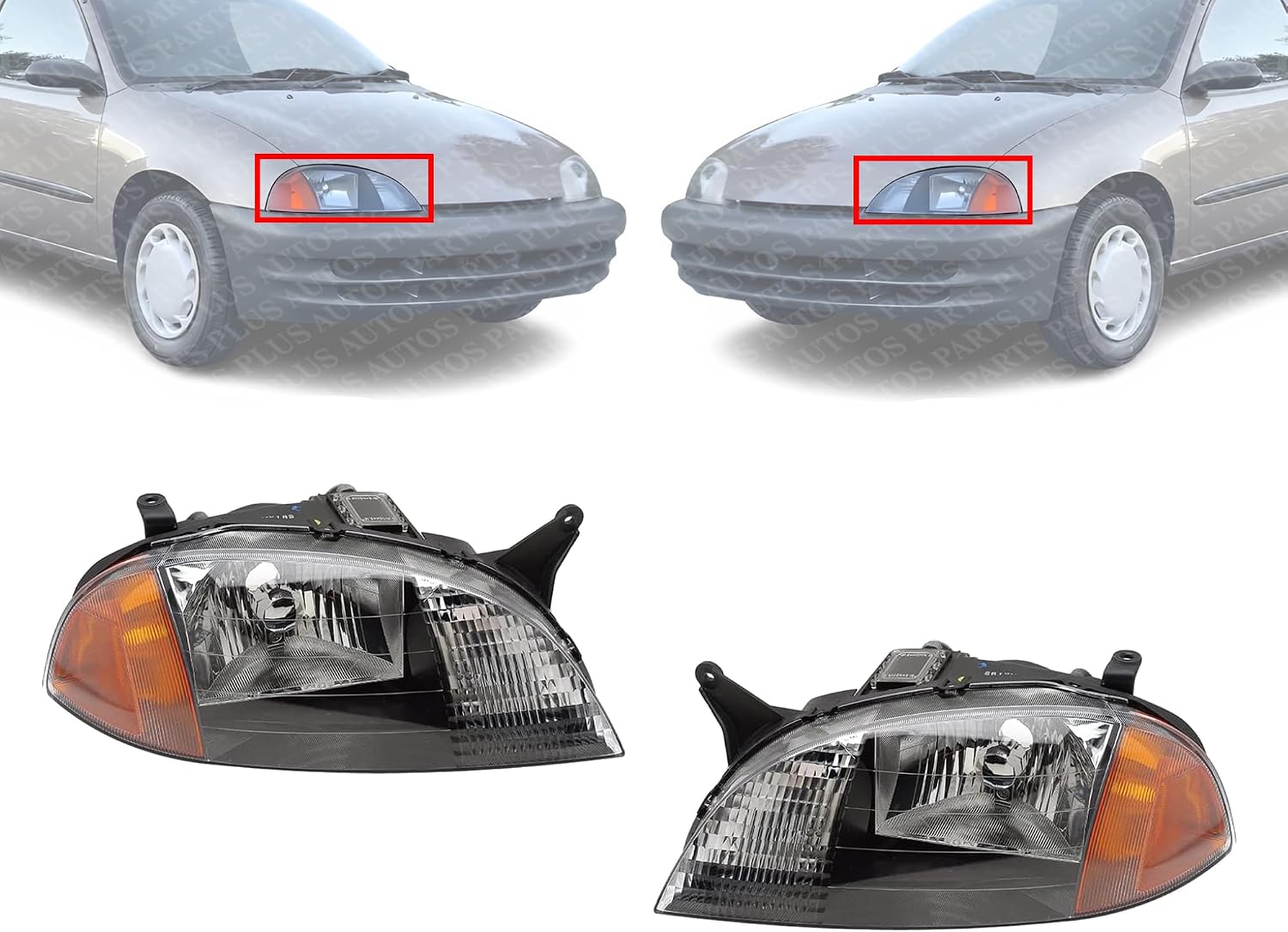 Set Of 2 Front Headlight Composite Lens And Housing Right Passenger & Left Driver Side Direct Replacement Compatible With 1998-2001 Chevrolet Metro/Suzuki Swift GM2502166 GM2503166
