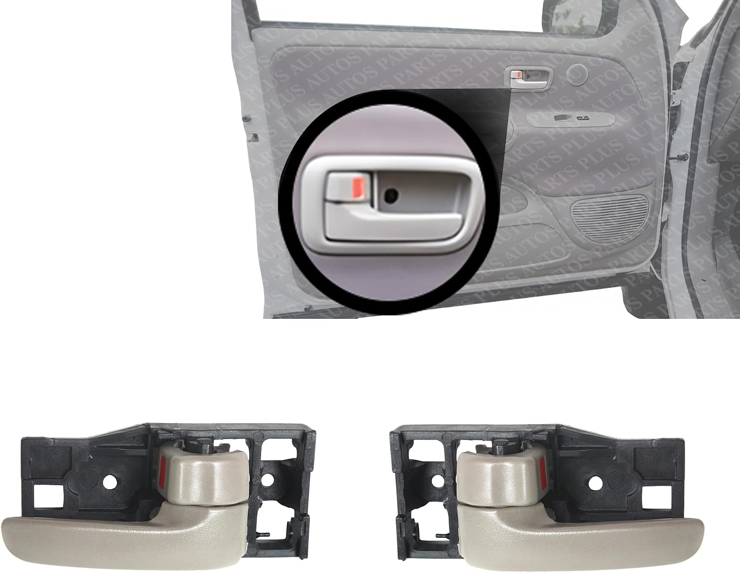 Set of 2 Front Interior Door Handle Beige Fawn with Lock Plastic Left Driver & Right Passenger Side Direct Replacement Compatible with 2000-2006 Toyota Tundra TO1353187 TO1352187
