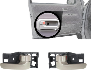 Set of 2 Front Interior Door Handle Beige Fawn with Lock Plastic Left Driver & Right Passenger Side Direct Replacement Compatible with 2000-2006 Toyota Tundra TO1353187 TO1352187