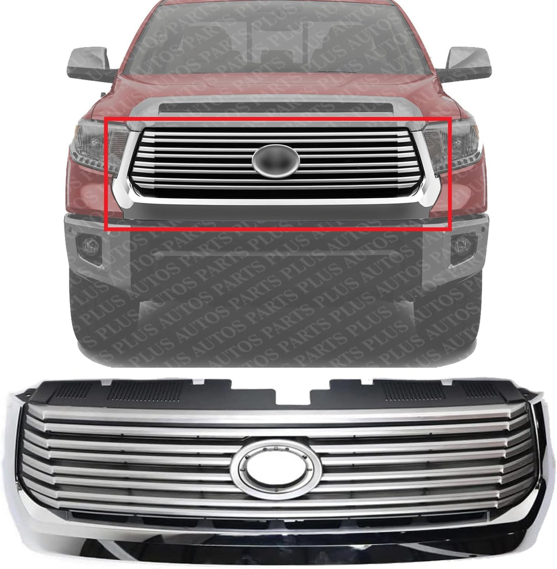 Front Grille Painted Silver Shell & Gray Insert With Chrome Molding Direct Replacement Compatible With 2014-2017 Toyota Tundra TO1200374 531000C310
