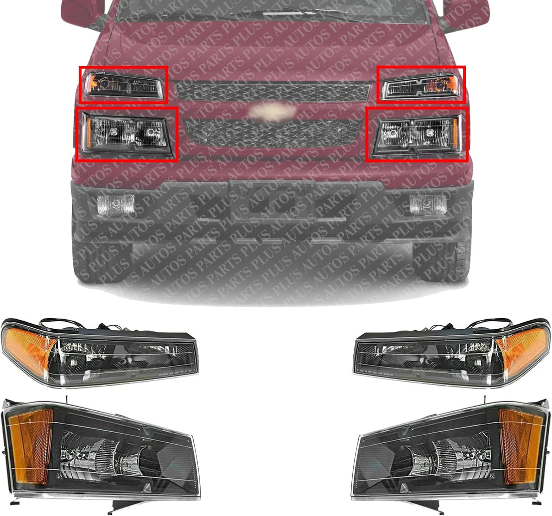 AUTOS PARTS PLUS Front Head Light + Corner Lamp Left Drive & Right Passenger Side Direct Replacement Compatible With 2004-2012 Chevrolet Colorado/GMC Canyon GM2520189 GM2521189 GM2502234 GM2503234