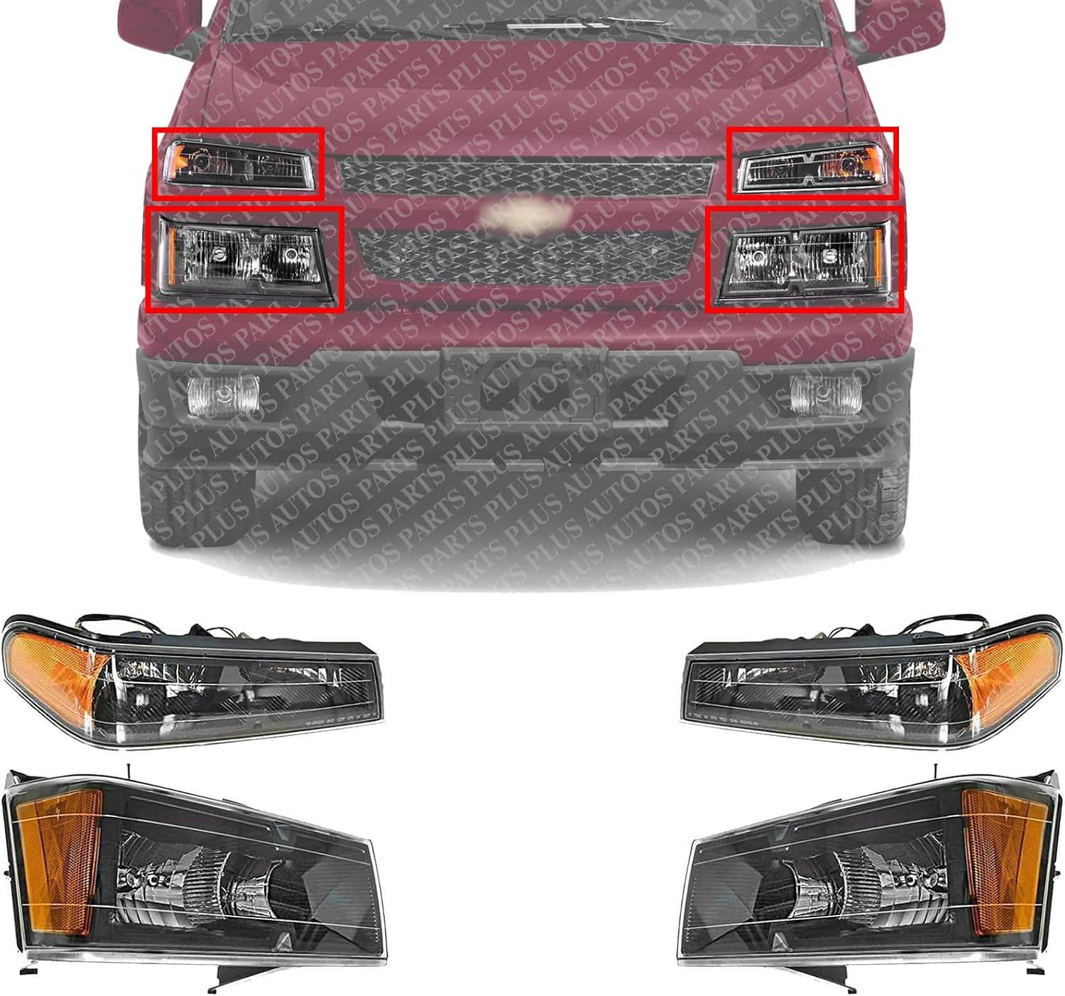 AUTOS PARTS PLUS Front Head Light + Corner Lamp Left Drive & Right Passenger Side Direct Replacement Compatible With 2004-2012 Chevrolet Colorado/GMC Canyon GM2520189 GM2521189 GM2502234 GM2503234