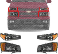 AUTOS PARTS PLUS Front Head Light + Corner Lamp Left Drive & Right Passenger Side Direct Replacement Compatible With 2004-2012 Chevrolet Colorado/GMC Canyon GM2520189 GM2521189 GM2502234 GM2503234