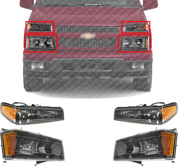 AUTOS PARTS PLUS Front Head Light + Corner Lamp Left Drive & Right Passenger Side Direct Replacement Compatible With 2004-2012 Chevrolet Colorado/GMC Canyon GM2520189 GM2521189 GM2502234 GM2503234