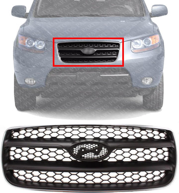 Front Grille Chrome Shell With Painted Silver Black Insert Plastic Direct Replacement Compatible With 2007-2009 Hyundai Santa Fe HY1200146 865602B010