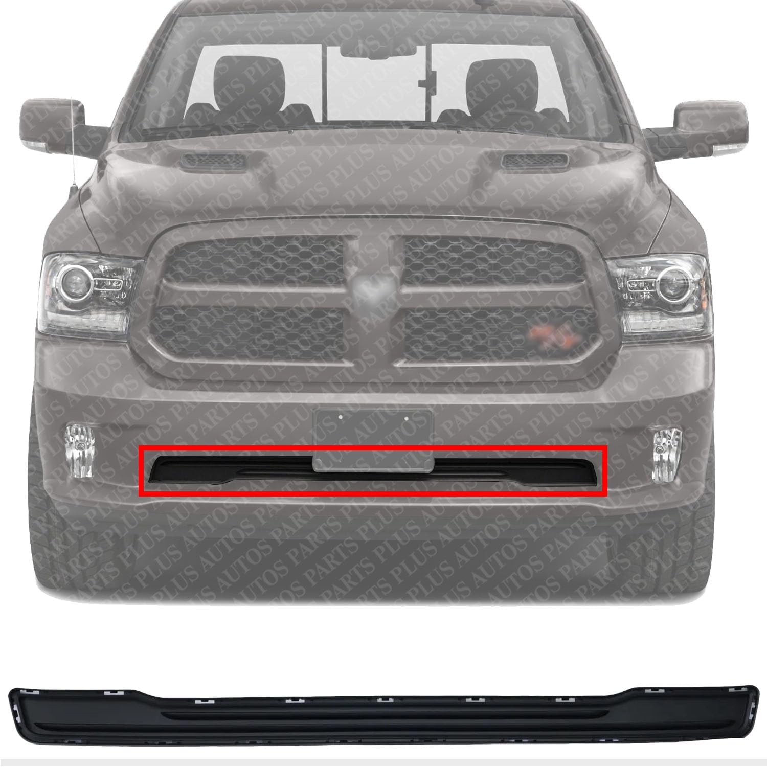 AUTOS PARTS PLUS Front Bumper Grille Closeout Panel Plastic Direct Replacement Compatible With Ram 1500 2013-2018 CH1036159 68207015AA