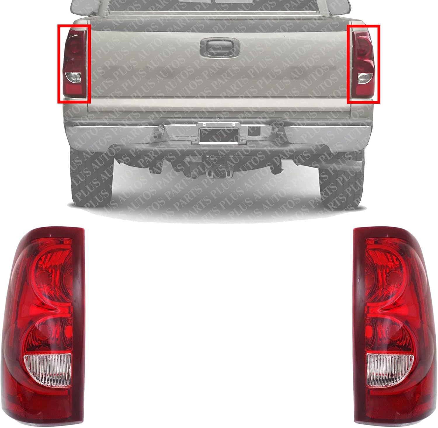 AUTOS PARTS PLUS Set Of 2 Tail Lights Left Driver & Right Passenger Side Direct Replacement Compatible With 2003 Chevrolet Silverado 1500 2500 19169002-PFM ‎19169003-PFM