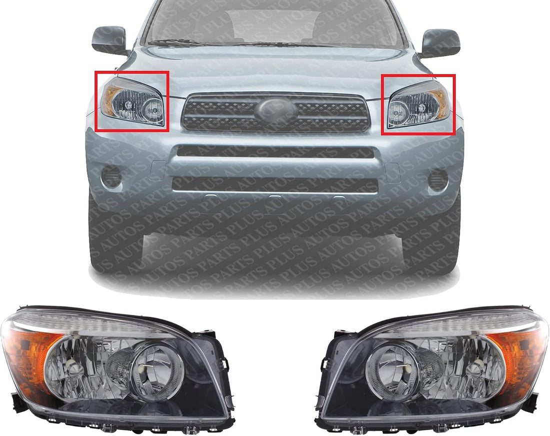 Set Of 2 Front Head Light Assembly Lens & Housing With Black Interior Left Driver & Right Passenger Side Direct Replacement Compatible With 2006-2008 Toyota RAV4 TO2518107 TO2519107