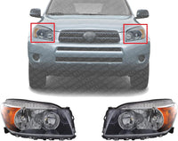 Set Of 2 Front Head Light Assembly Lens & Housing With Black Interior Left Driver & Right Passenger Side Direct Replacement Compatible With 2006-2008 Toyota RAV4 TO2518107 TO2519107