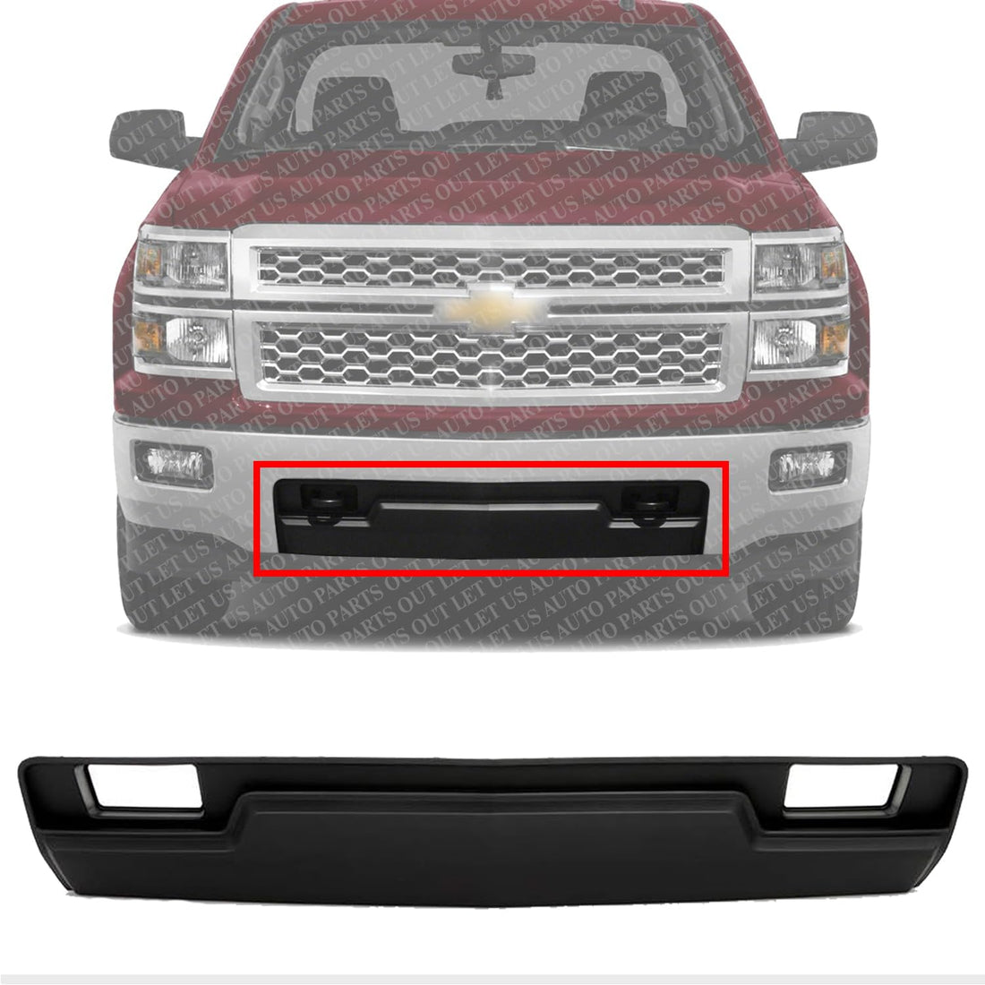 Front Bumper Filler Panel Face Bar Trim With Tow Hook Holes Direct Replacement Compatible With 2014-2015 Chevy Silverado 1500 GM1087255 22944860