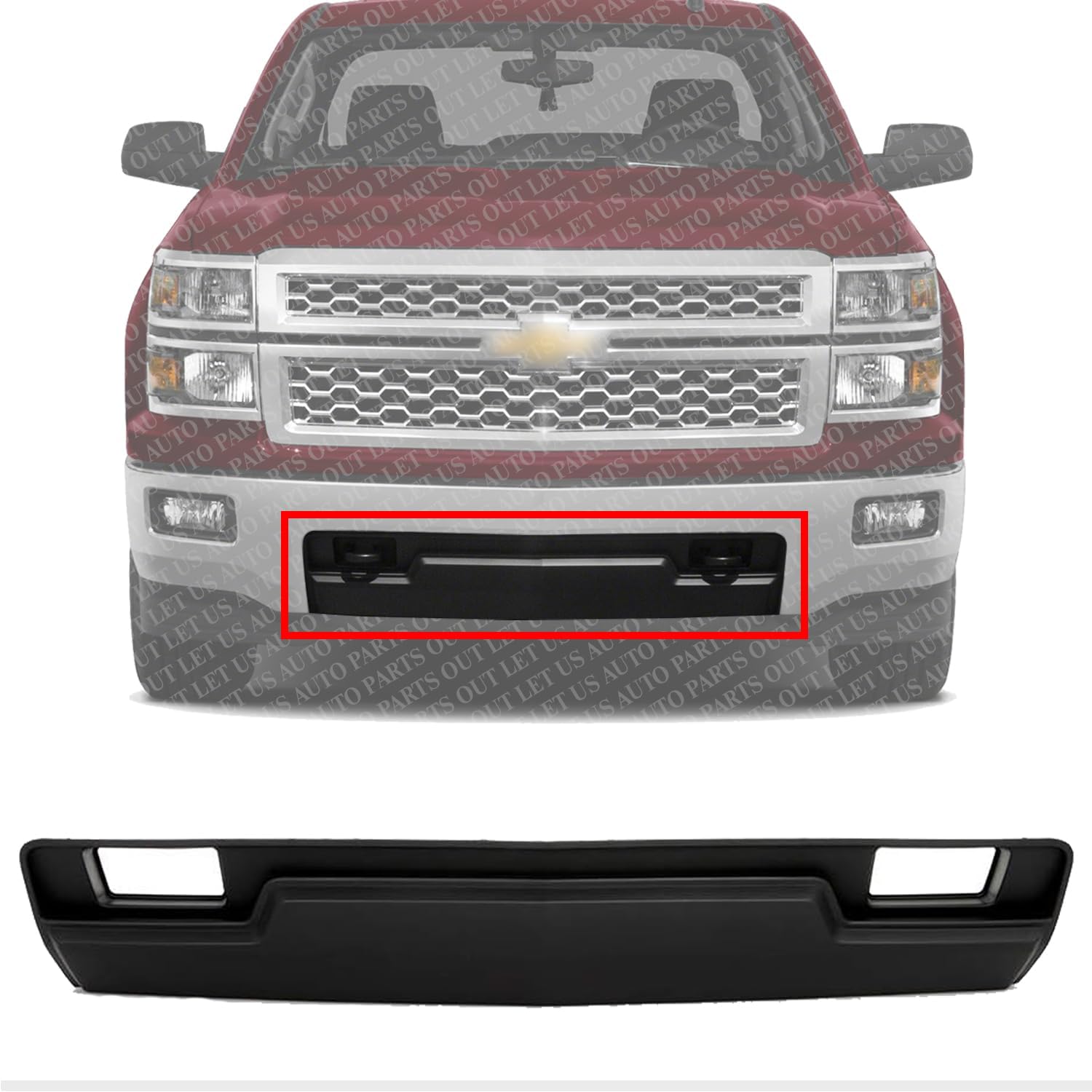 Front Bumper Filler Panel Face Bar Trim With Tow Hook Holes Direct Replacement Compatible With 2014-2015 Chevy Silverado 1500 GM1087255 22944860