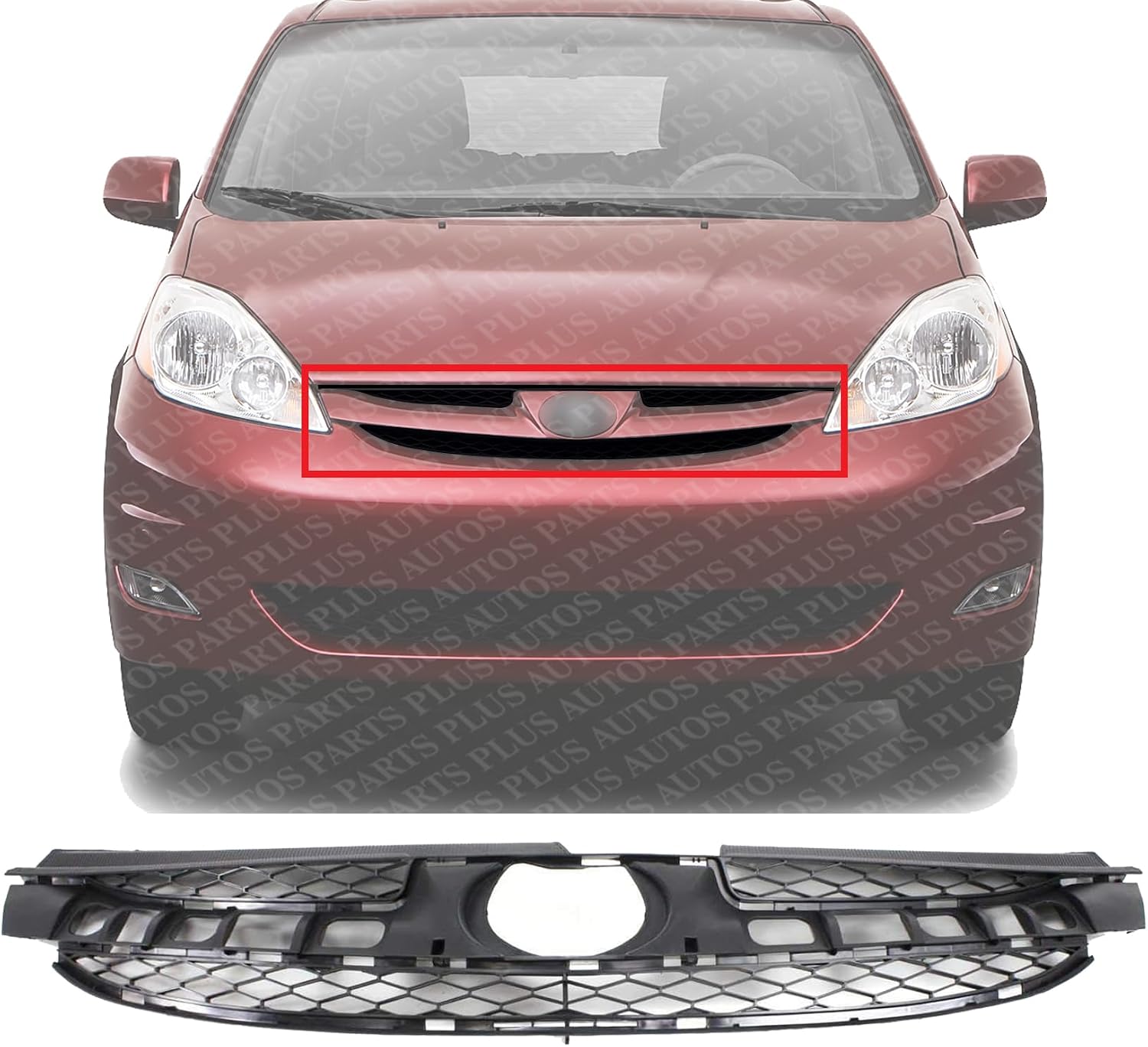 Front Lower Grille Insert Matte Black Plastic Direct Replacement Compatible With 2006-2010 Toyota Sienna TO1200305 53111AE030
