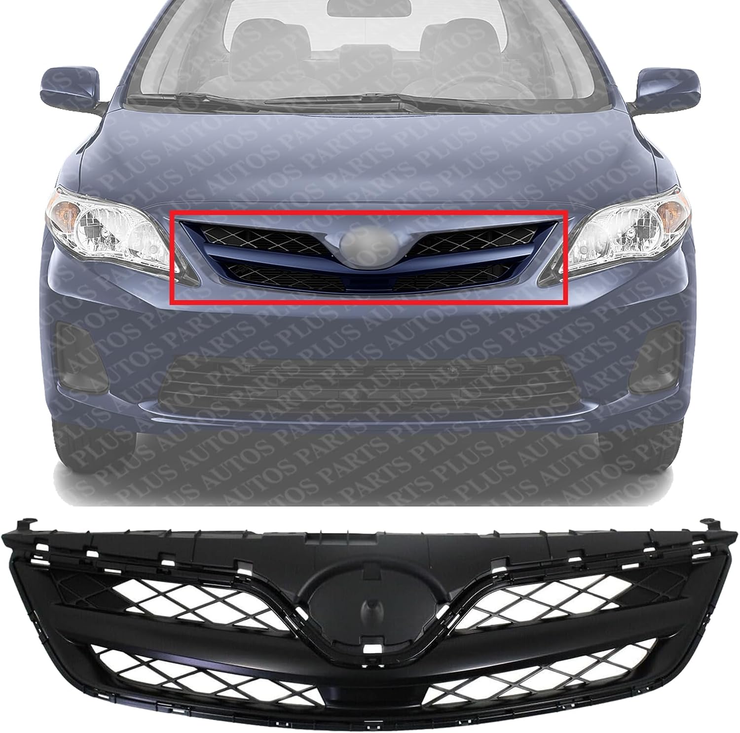 Front Grille Assembly Primed Plastic Direct Replacement Compatible with 2011-2013 Toyota Corolla TO1200340 5310002410C0