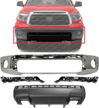 Front Bumper Steel Chrome With Park Assist Sensor Holes + Lower Valance Panel Textured + Outer Retainers Left & Right Side Direct Replacement Compatible With 2010-2013 Toyota Tundra