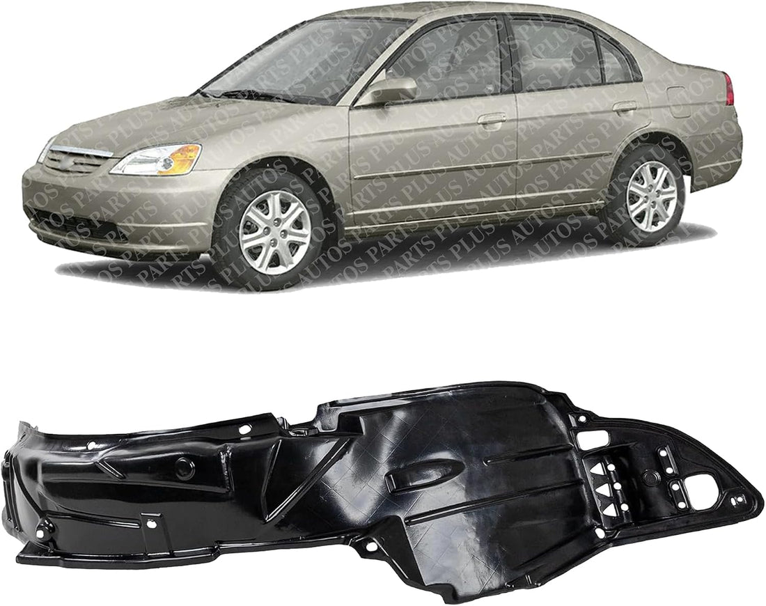 Front Fender Liner Left Driver Side Direct Replacement Compatible With 2001-2003 Honda Civic HO1248109 74151S5A000