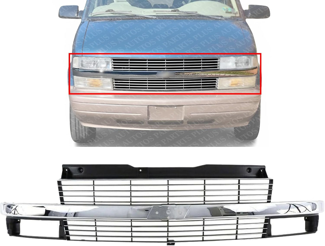 Front Grille Chrome & Silver With Composite Headlight Direct Replacement Compatible With 1996-2005 Chevrolet Astro GM1200371 19130758
