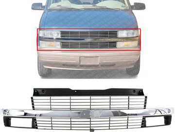 Front Grille Chrome & Silver With Composite Headlight Direct Replacement Compatible With 1996-2005 Chevrolet Astro GM1200371 19130758