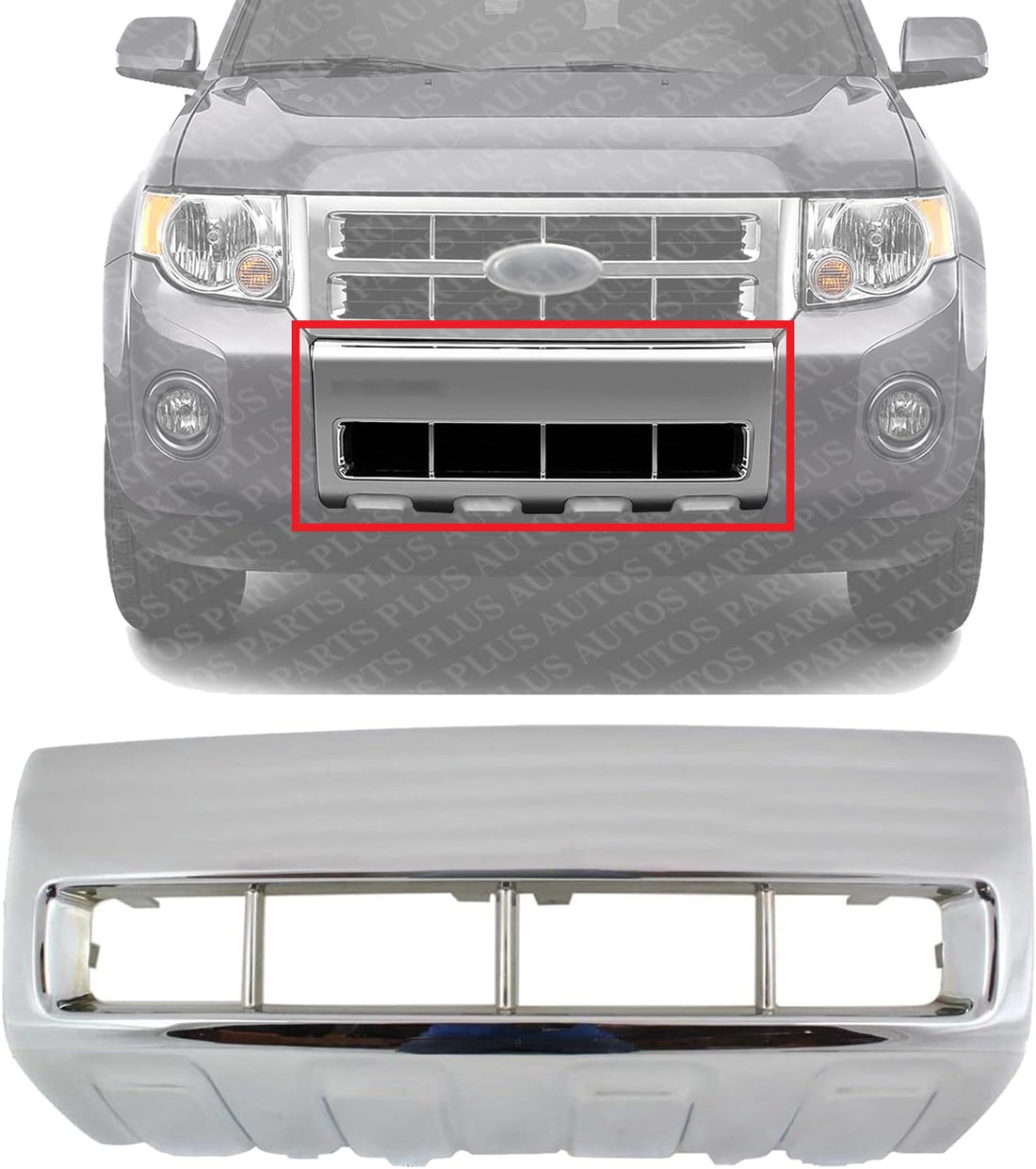 Front Bumper Lower Molding Chrome Plastic Direct Replacement Compatible With 2008-2012 Ford Escape FO1068123 8L8Z8419BA