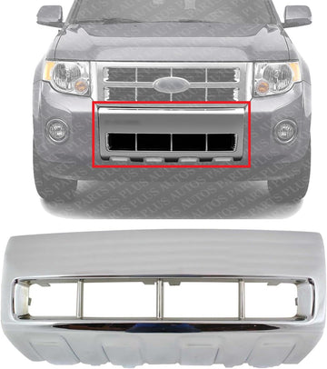 Front Bumper Lower Molding Chrome Plastic Direct Replacement Compatible With 2008-2012 Ford Escape FO1068123 8L8Z8419BA
