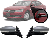 Set Of 2 Front Power Mirror Manual Folding Heated Primed Plastic Left Driver & Right Passenger Side Direct Replacement Compatible With 2012-2015 Volkswagen Passat VW1321145 VW1320145