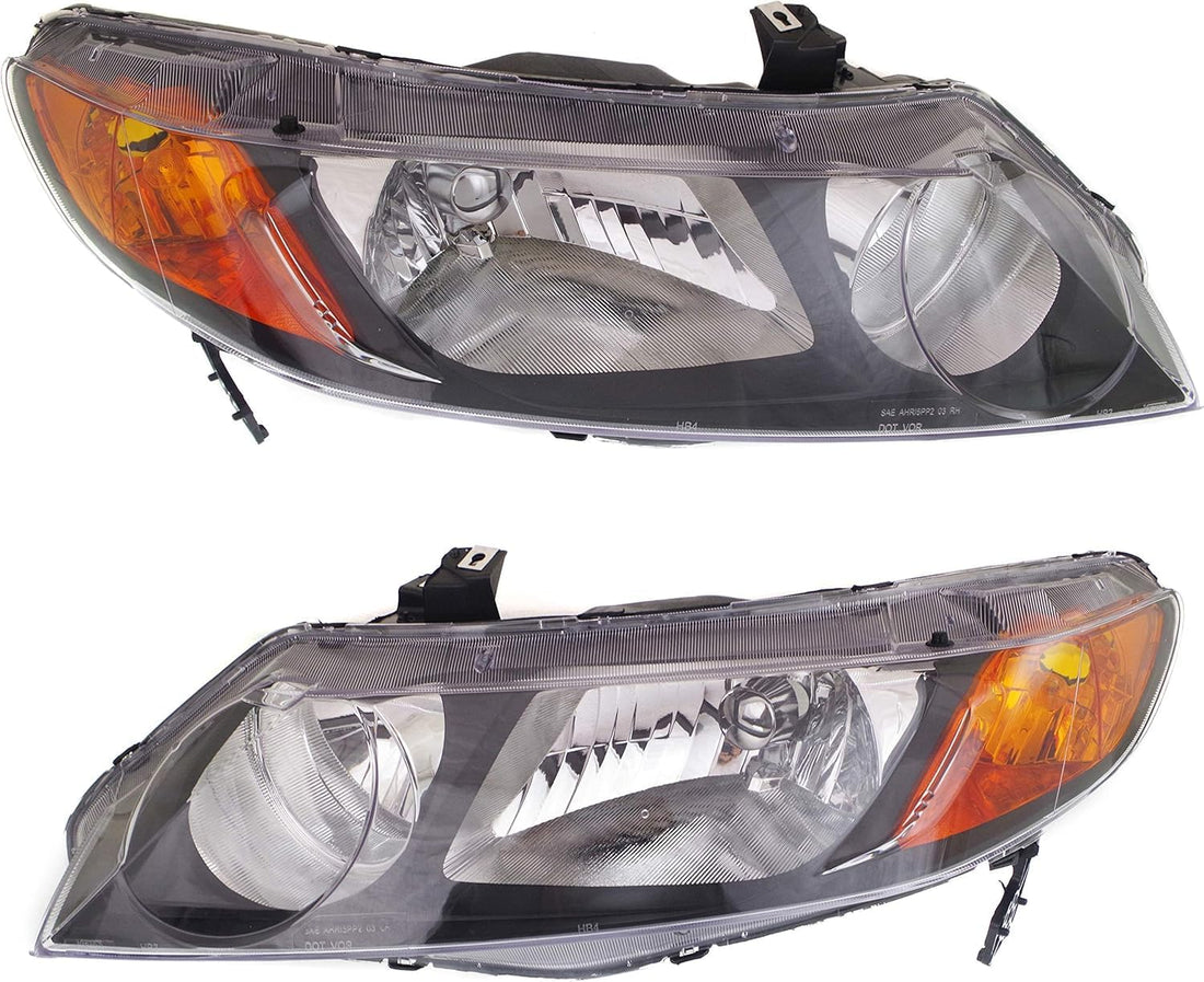 Set Of 2 Front Headlight Lens And Housing Right Passenger & Left Driver Side Direct Replacement Compatible With 2006-2008 Honda Civic HO2502125 HO2503125 33101SNAA02 33151SNAA02