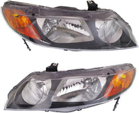 Set Of 2 Front Headlight Lens And Housing Right Passenger & Left Driver Side Direct Replacement Compatible With 2006-2008 Honda Civic HO2502125 HO2503125 33101SNAA02 33151SNAA02