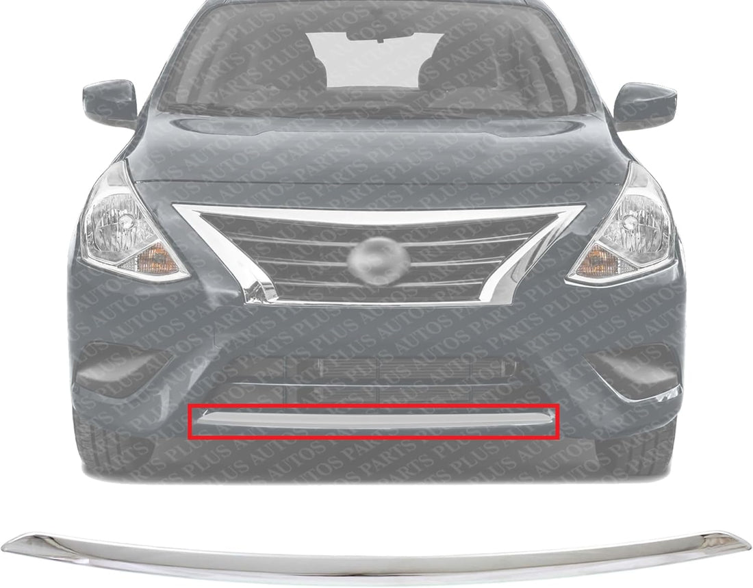 Front Bumper Molding Chrome Plastic Direct Replacement Compatible With 2015-2019 Nissan Versa NI1044110 620849KM0B