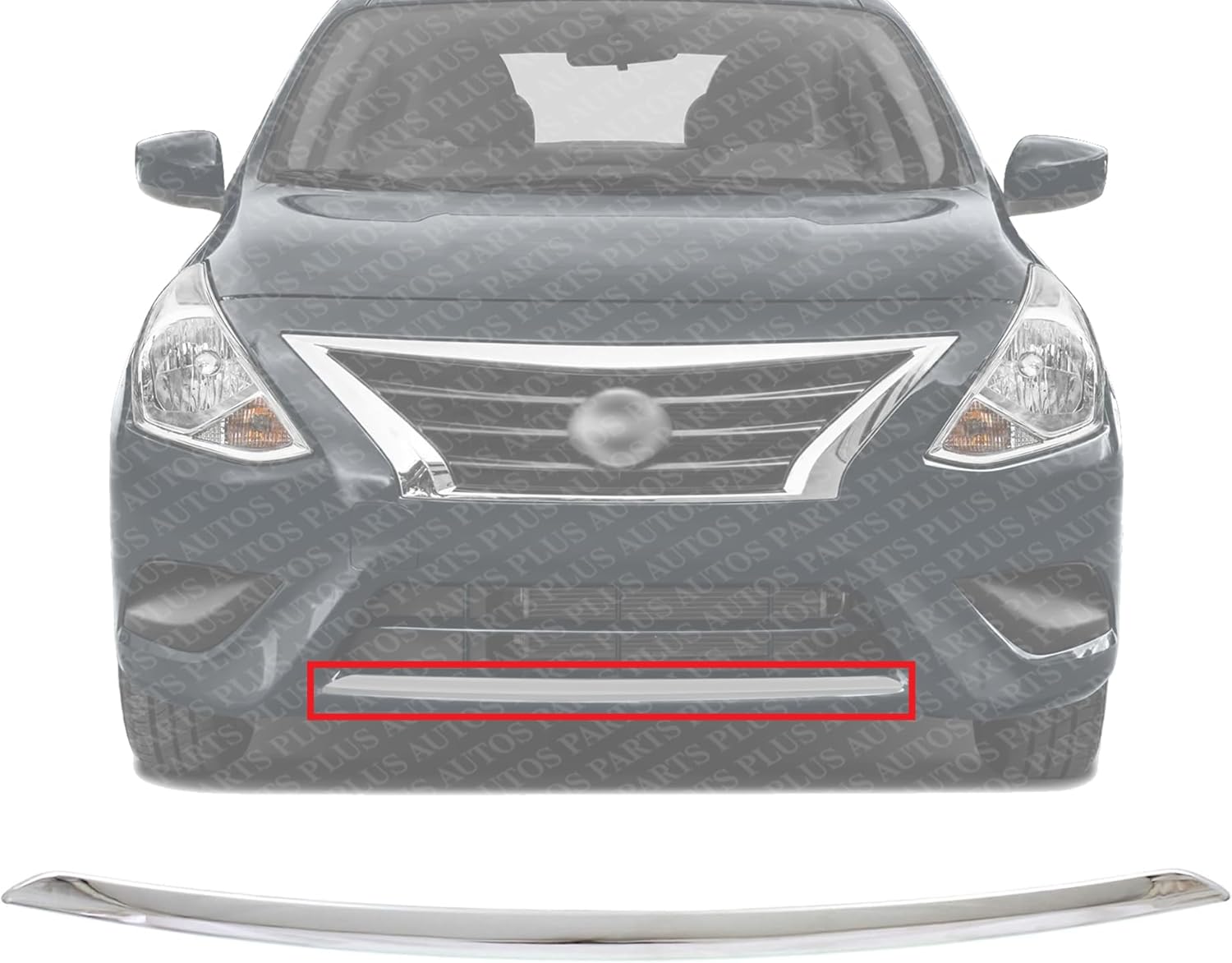 Front Bumper Molding Chrome Plastic Direct Replacement Compatible With 2015-2019 Nissan Versa NI1044110 620849KM0B