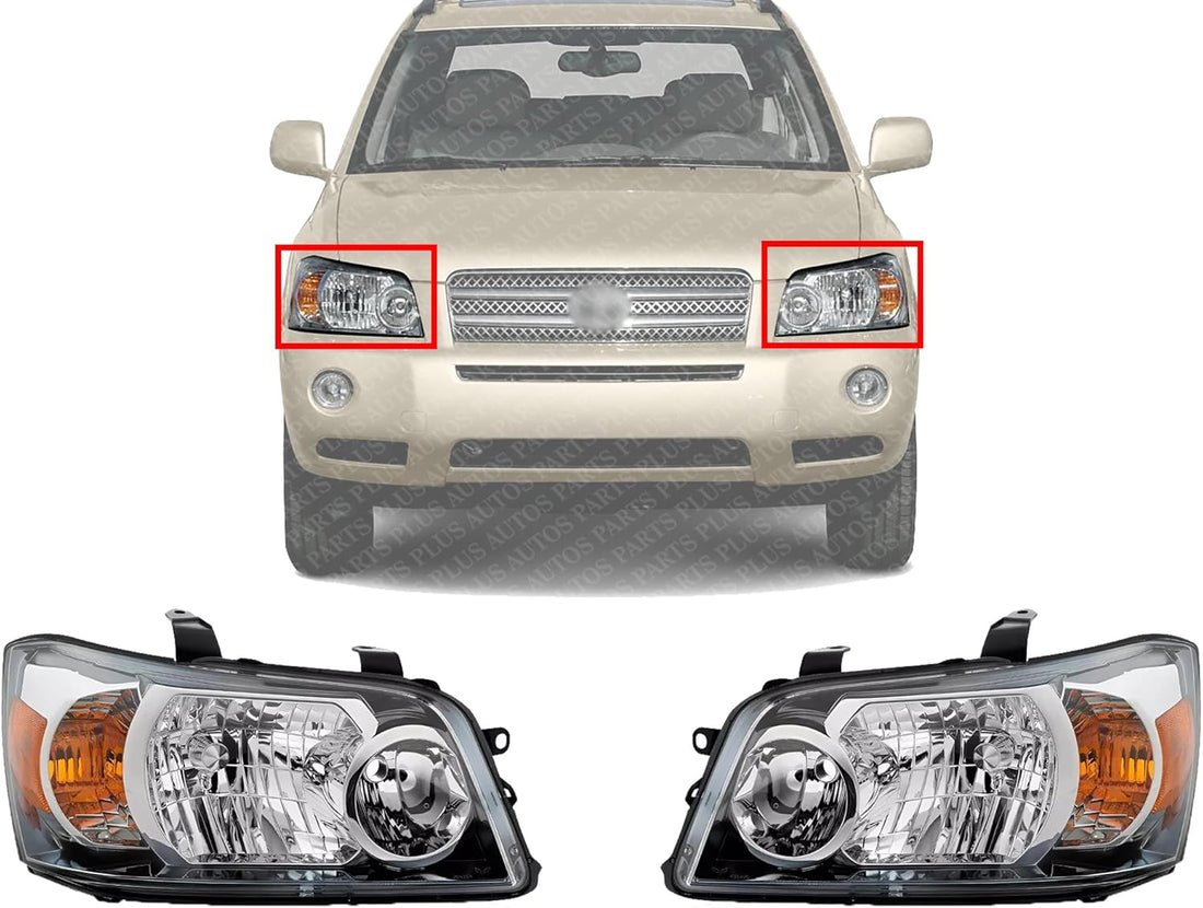 Set Of 2 Front Head Light Left Driver & Right Passenger Side Direct Replacement Compatible With 2004-2006 Toyota Highlander TO2502151 TO2503151 8117048280 8113048280