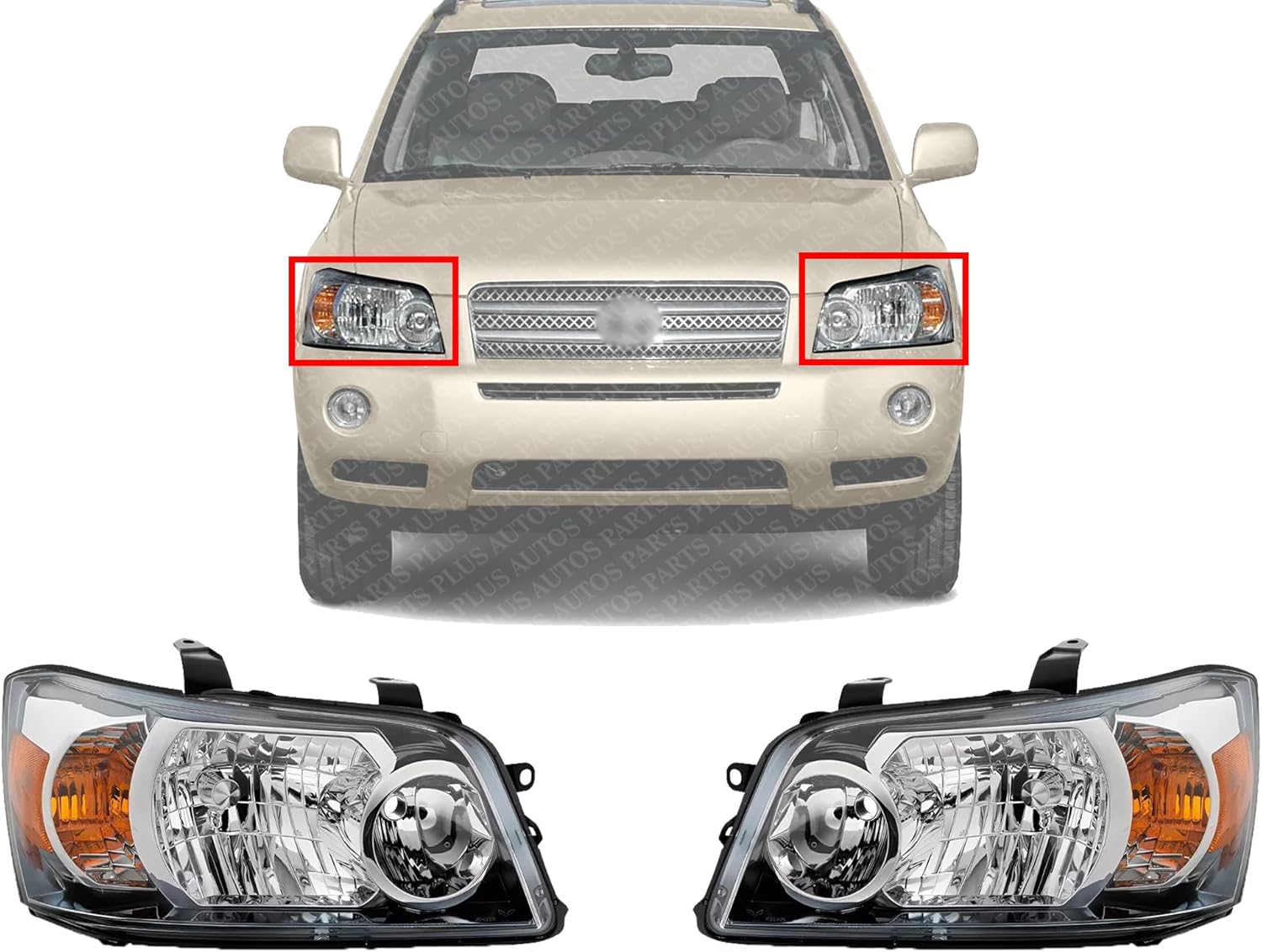 Set Of 2 Front Head Light Left Driver & Right Passenger Side Direct Replacement Compatible With 2004-2006 Toyota Highlander TO2502151 TO2503151 8117048280 8113048280