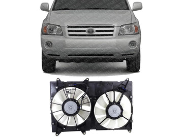 Front Radiator Cooling Dual Fan Assembly Plastic Direct Replacement Compatible with 2001-2007 Toyota Highlander / 2001-2003 Lexus RX300 LX3115102 1671120120