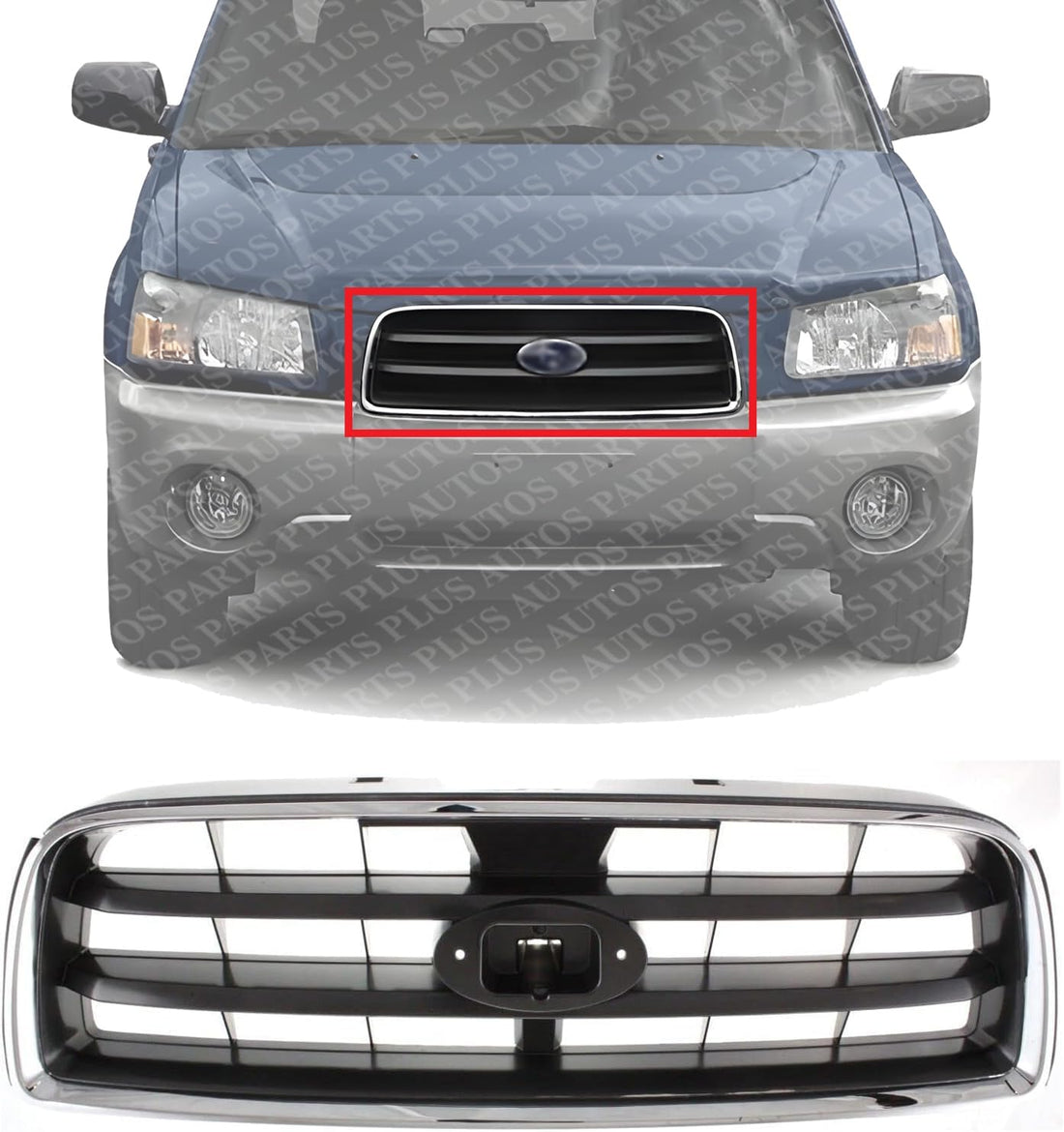 Front Grille Assembly Chrome Shell with Painted Dark Gray Insert Plastic Direct Replacement Compatible With 2003-2005 Subaru Forester SU1200127 91121SA050