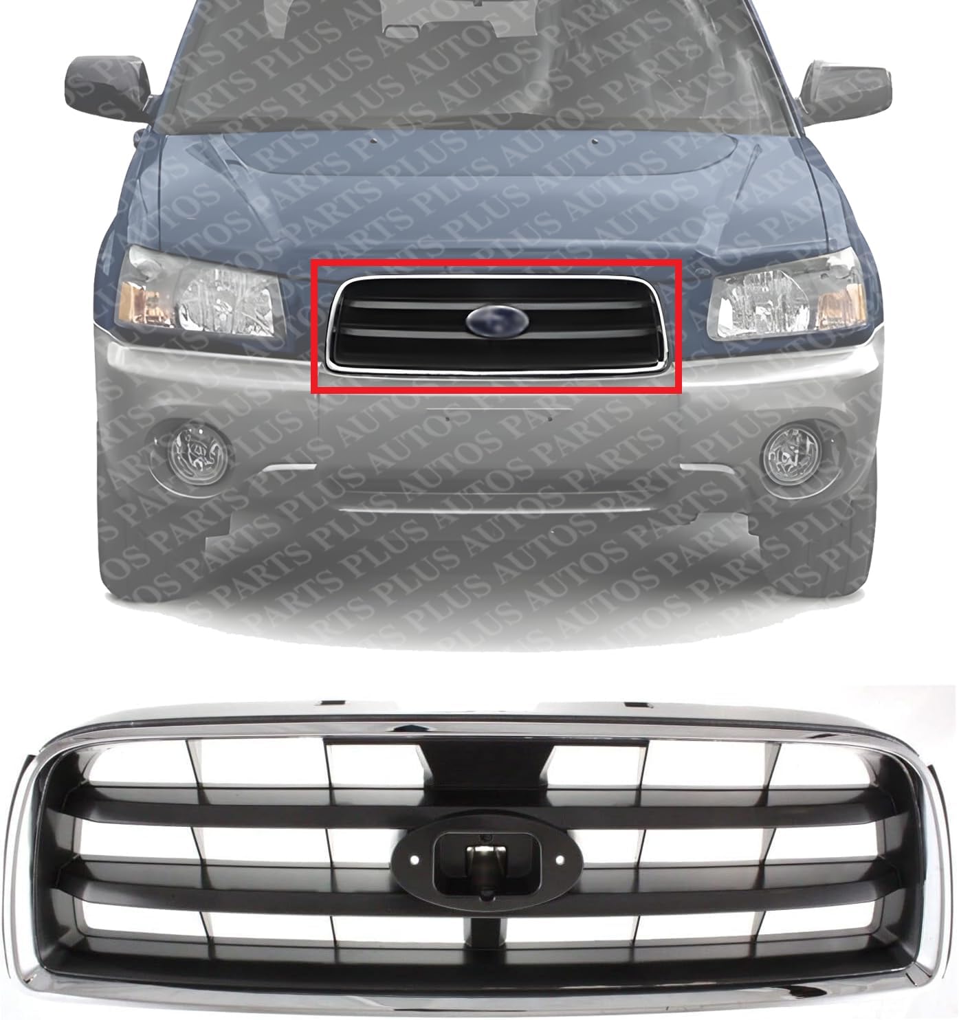 Front Grille Assembly Chrome Shell with Painted Dark Gray Insert Plastic Direct Replacement Compatible With 2003-2005 Subaru Forester SU1200127 91121SA050